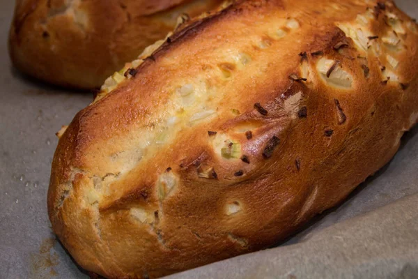 Homemade Onion Sourdough Bread Top Baking Paper — 스톡 사진