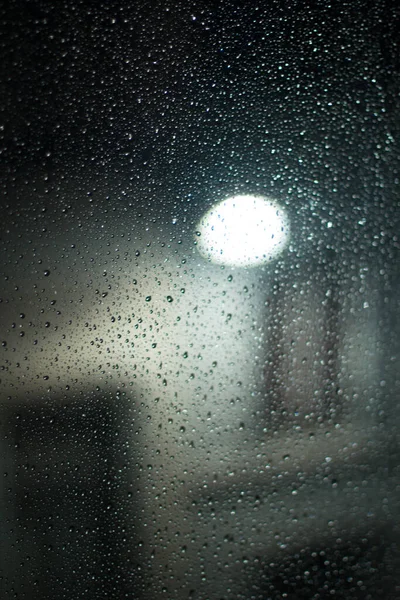 Regentropfen Auf Fenster Der Nacht Brüssel — Stockfoto
