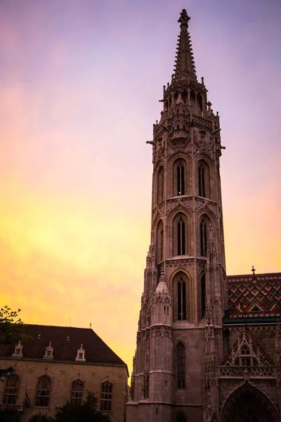 Sankt Matthias Kyrka Budapest Solnedgången — Stockfoto