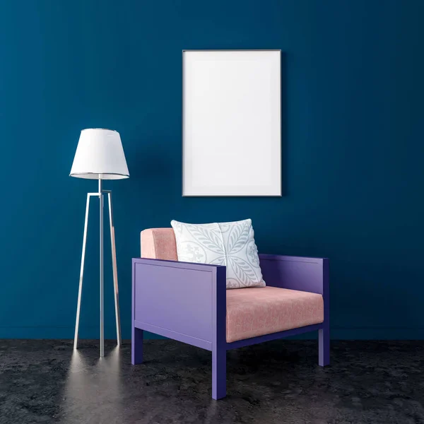 Moderno Interior Azul Clásico Con Terciopelo Pared Azul Silla Color — Foto de Stock