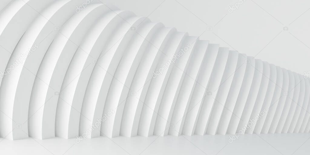 Abstract Architecture Background. 3d Illustration of white lighting Circular Building. Modern Geometric Wallpaper. Futuristic Technology Design, 3D illustration