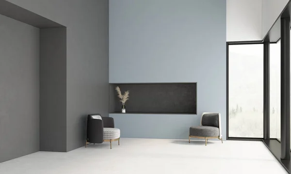 Diseño Interior Minimalista Con Dos Sillones Modernos Una Sala Estar — Foto de Stock