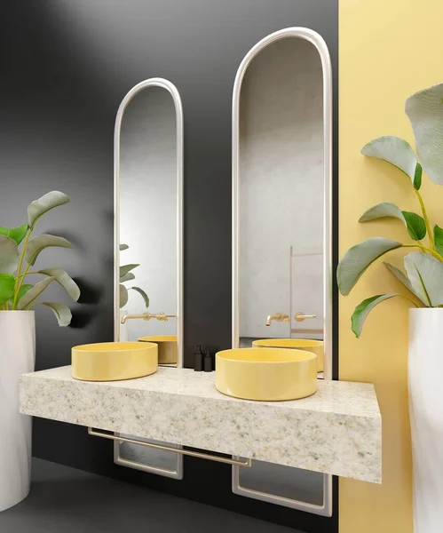 Diseño Baño Interior Lujoso Baño Moderno Elegante Lavabo Amarillo Doble — Foto de Stock