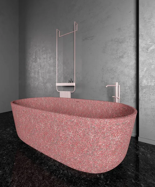 Interior Elegante Diseño Baño Moderno Con Paredes Hormigón Gris Suelo — Foto de Stock