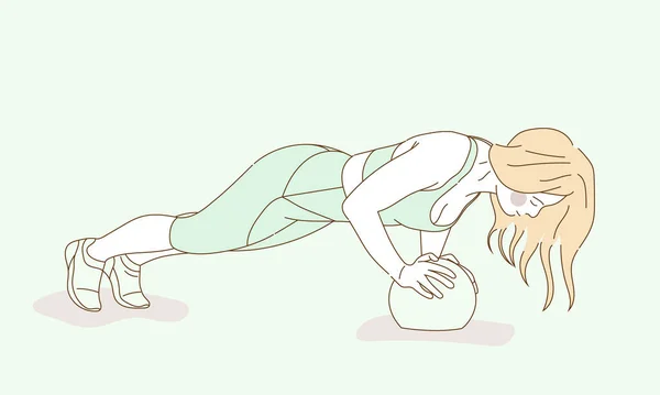 Donne Che Allenano Fitness Fisico Con Palla Semplice Illustrazione Vettoriale — Vettoriale Stock