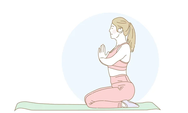 Hermosa Joven Tomando Clases Yoga Profesional Concepto Estilo Vida Saludable — Vector de stock