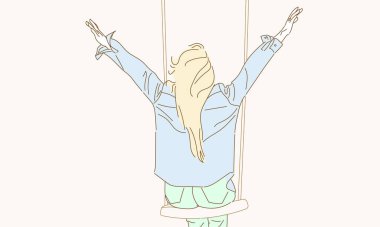 Women feeling free with swing in nature, Freedom concept, Simple flat illustration clipart