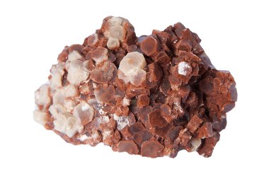 Vanadinit mineral kümesi, vanadyum cevheri. Beyaz arkaplanda izole