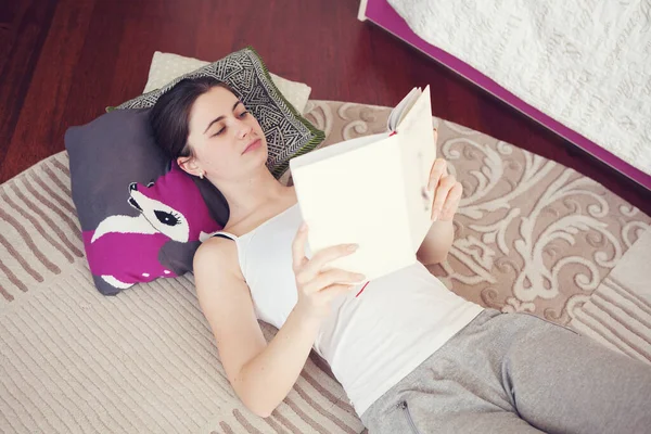 Woman Reading Book Stay Isolation Home Self Quarantine Concept Home Stock Image