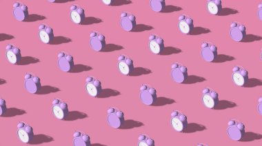 Leylak saatler, pembe arka plan. Soyut sanat, 3D canlandırma.