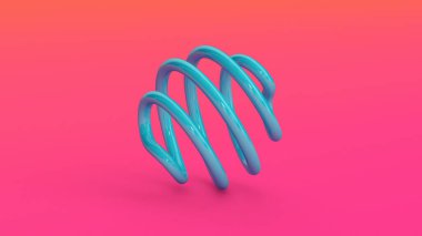 Mavi parlak spiral. Pembe arka plan. Soyut illüstrasyon, 3d canlandırma.