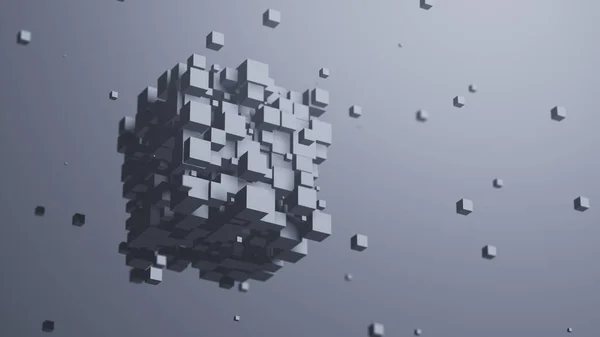 灰色立方体飞行 抽象艺术 3D渲染 — 图库照片