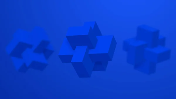 Три Синие Фигуры Абстрактная Трехмерная Рендеринг Крупный План — стоковое фото