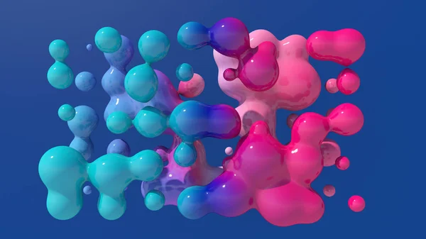Boules Liquides Colorées Fond Bleu Illustration Abstraite Rendu — Photo
