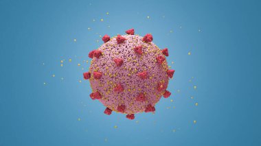 Pembe virüs hücresi, mavi arka plan. Coronavirus konsepti. Soyut illüstrasyon, 3D canlandırma.