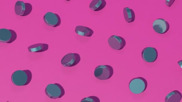 蓝色金属圆形状旋转 粉红色背景 抽象动画 3D渲染 — 图库视频影像