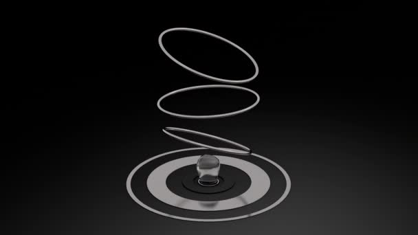 Пузырь Воды Серебряные Кольца Чёрный Фон Абстрактная Анимация Рендеринг — стоковое видео