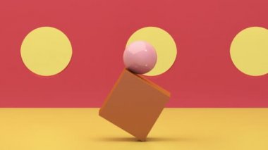 Turuncu küp ve pembe top hareket ediyor. Soyut canlandırma, 3 boyutlu canlandırma.