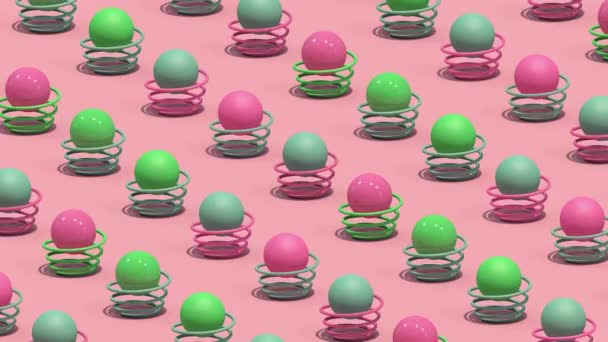 五彩缤纷的球和弹簧抽象动画 3D渲染 — 图库视频影像