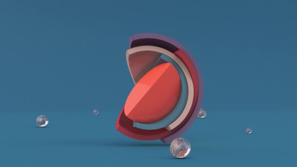 Demi-hémisphères, formes géométriques brillantes et colorées. Animation abstraite, rendu 3d.