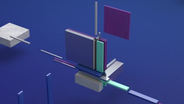 Cubo Roto Mármol Metal Rectángulos Plástico Animación Abstracta Render — Vídeo de stock