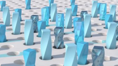 Mavi çarpık şekiller. Soyut canlandırma, 3 boyutlu canlandırma.