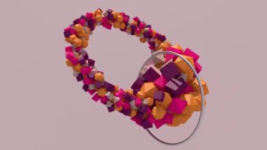 Renkli şekiller ve metalik halka. Soyut canlandırma, 3 boyutlu canlandırma.