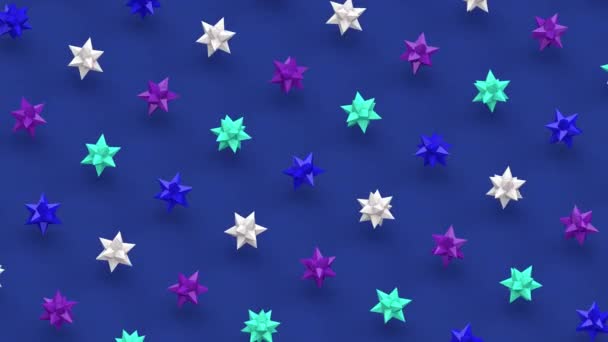 Polígonos Brillantes Colores Fondo Azul Animación Abstracta Render — Vídeos de Stock