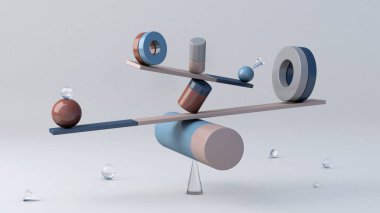 Geometrik şekilleri dengeleyen denge hala hayat yükleme. Soyut illüstrasyon, 3D canlandırma.