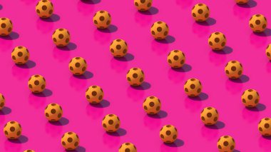 Sarı toplar, pembe arka plan. Soyut illüstrasyon, 3D canlandırma.
