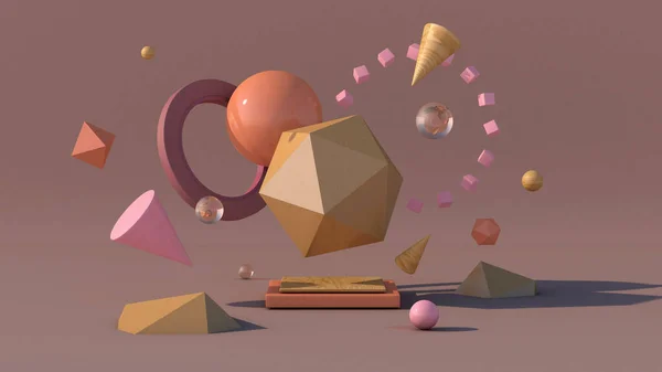 Beige Pink Orange Geometric Shapes Abstract Illustration Rendering — Fotografia de Stock