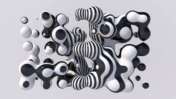 ストリップされた液体ボール 黒と白の形 アブストラクトイラスト 3Dレンダリング — ストック写真