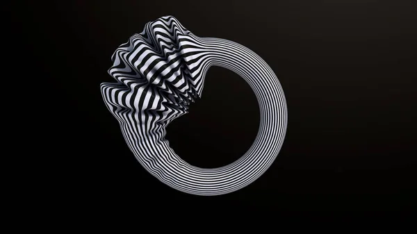 黒と白のリング変形ストリップ 黒の背景 アブストラクトイラスト 3Dレンダリング — ストック写真