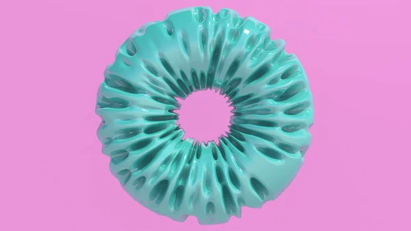 ミントブルーの抽象的なリング ピンクの背景 3Dレンダリング — ストック写真