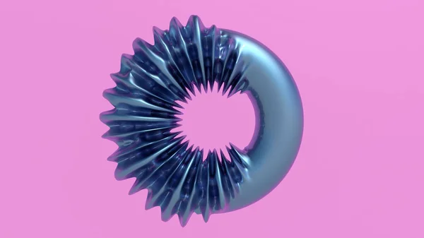 Μπλε Μεταλλικό Δαχτυλίδι Παραμορφώνεται Ροζ Φόντο Αφηρημένη Απεικόνιση Απόδοση — Φωτογραφία Αρχείου