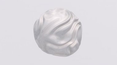 Beyaz cam küre deforme oluyor. Soyut canlandırma, 3 boyutlu canlandırma.