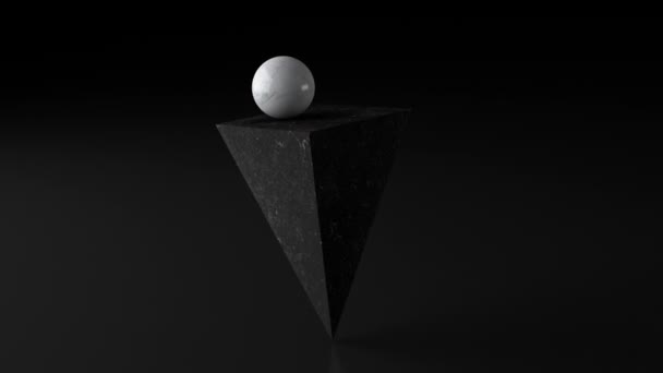 Pirâmide Mármore Preto Bola Branca Animação Abstrata Renderização — Vídeo de Stock