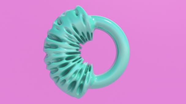Mint Blauwe Glazen Ring Vervormd Abstract Animatie Render — Stockvideo