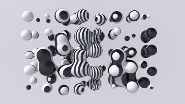 带条纹的液体球黑人和白人 抽象动画 3D渲染 — 图库视频影像