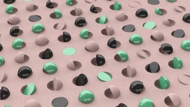 Groene Zwarte Beige Halfronden Draaien Abstract Animatie Render — Stockvideo