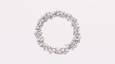 Beyaz ve kırmızı geometrik şekiller şekil değiştiriyor. Soyut canlandırma, 3 boyutlu canlandırma.