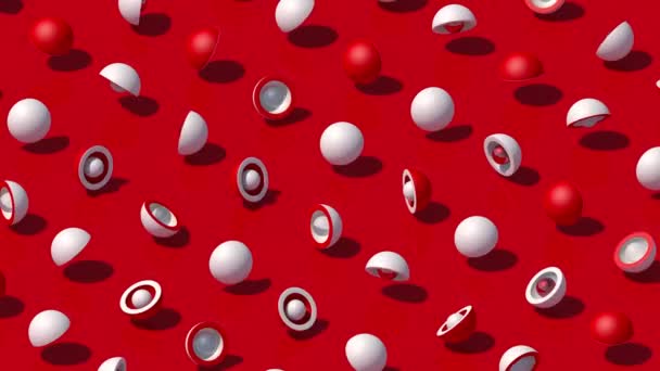 Hémisphères Boules Rouges Blancs Fond Rouge Animation Abstraite Rendu — Video