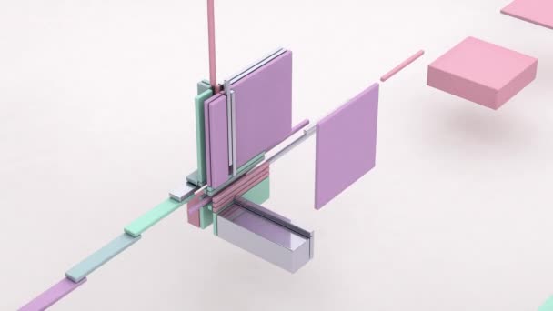 Gebroken Kubus Metallic Glas Plastic Rechthoeken Witte Achtergrond Abstract Animatie — Stockvideo