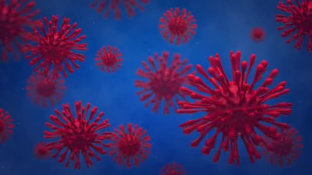红色病毒细胞蓝色背景电晕病毒的概念 抽象动画 3D渲染 — 图库视频影像