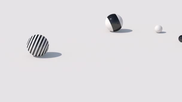 Randiga Svarta Och Vita Rullbollar Abstrakt Animation Återgivning — Stockvideo