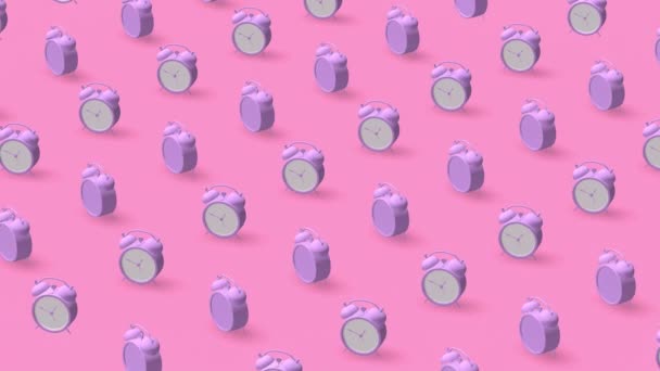 Lilac Alarm Clocks Pink Background Abstract Animation — Stock Video