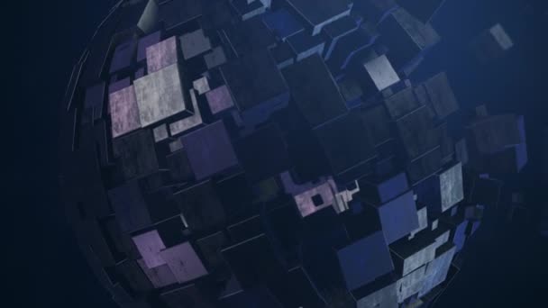 Big Metallic Sphere Metallic Cubes Flying Abstract Animation — Stock Video