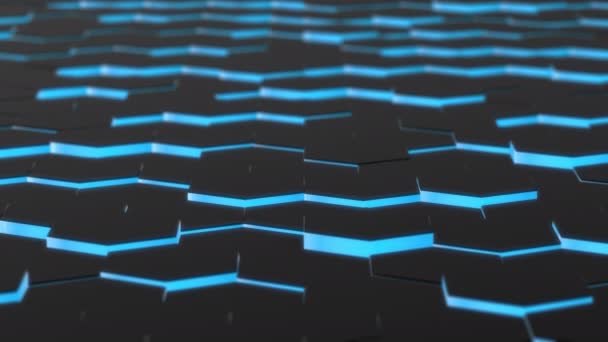 Hexagones Negros Con Lados Neón Azul Animación Abstracta — Vídeo de stock