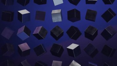 Metalik küpler dönüyor. Soyut 3d canlandırma.