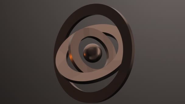 Anneaux métalliques et sphère. Animation 3D abstraite.